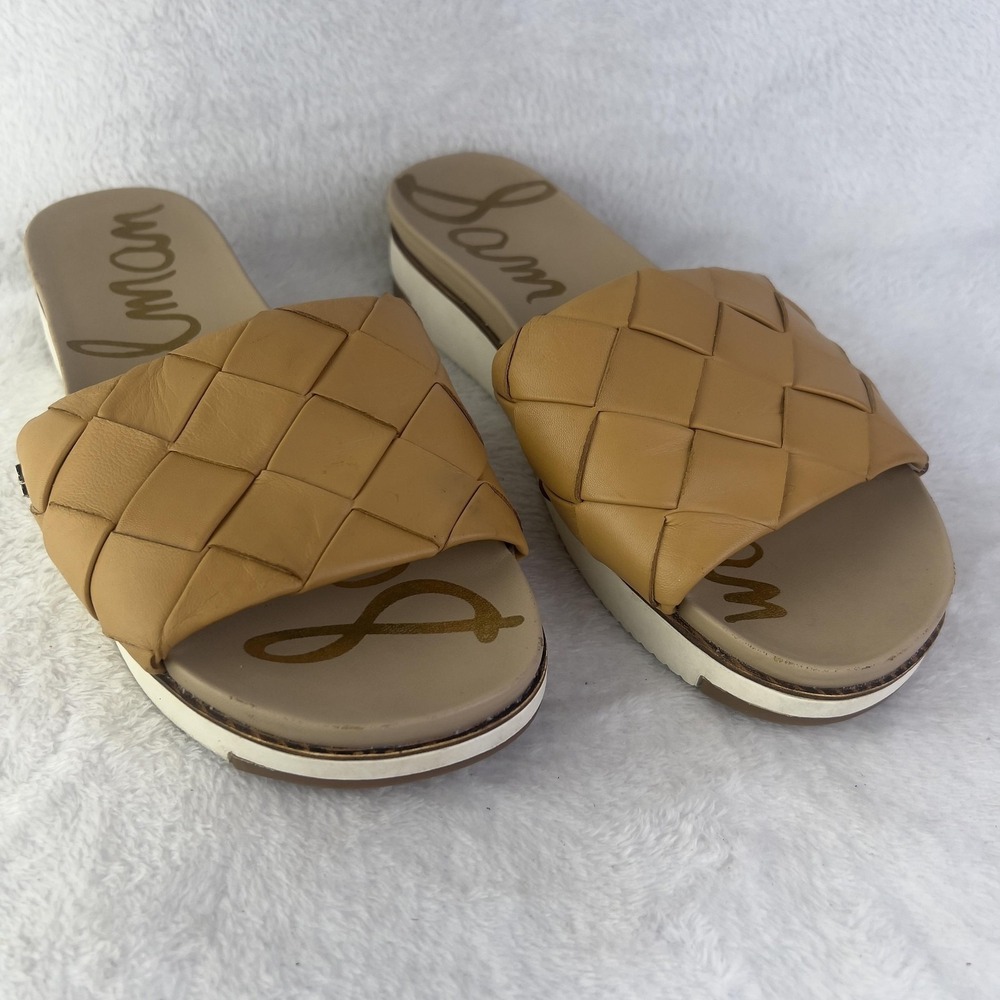 Sam‎ Edelman Shoes Womens 9.5 Brown Woven Leather Slide Sandals Comfort Platform